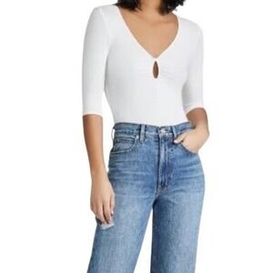 NWT ONLY HEARTS Feather Weight Rib Keyhole Bodysuit White Size S Minimalist